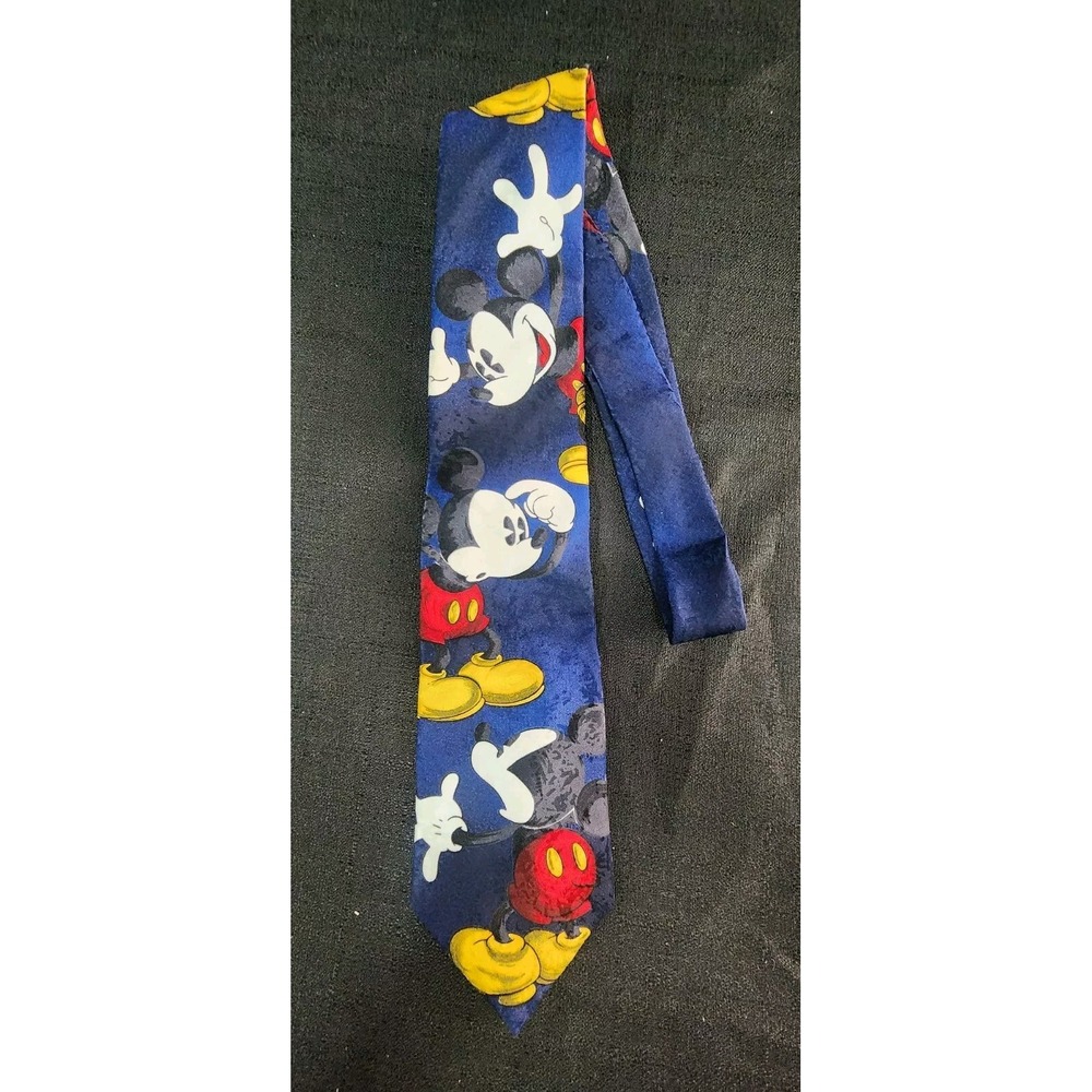 The Disney Store Tie 3 Large Mickey's Blue‎ Mickey Mouse Silk Neck Tie Italy EUC